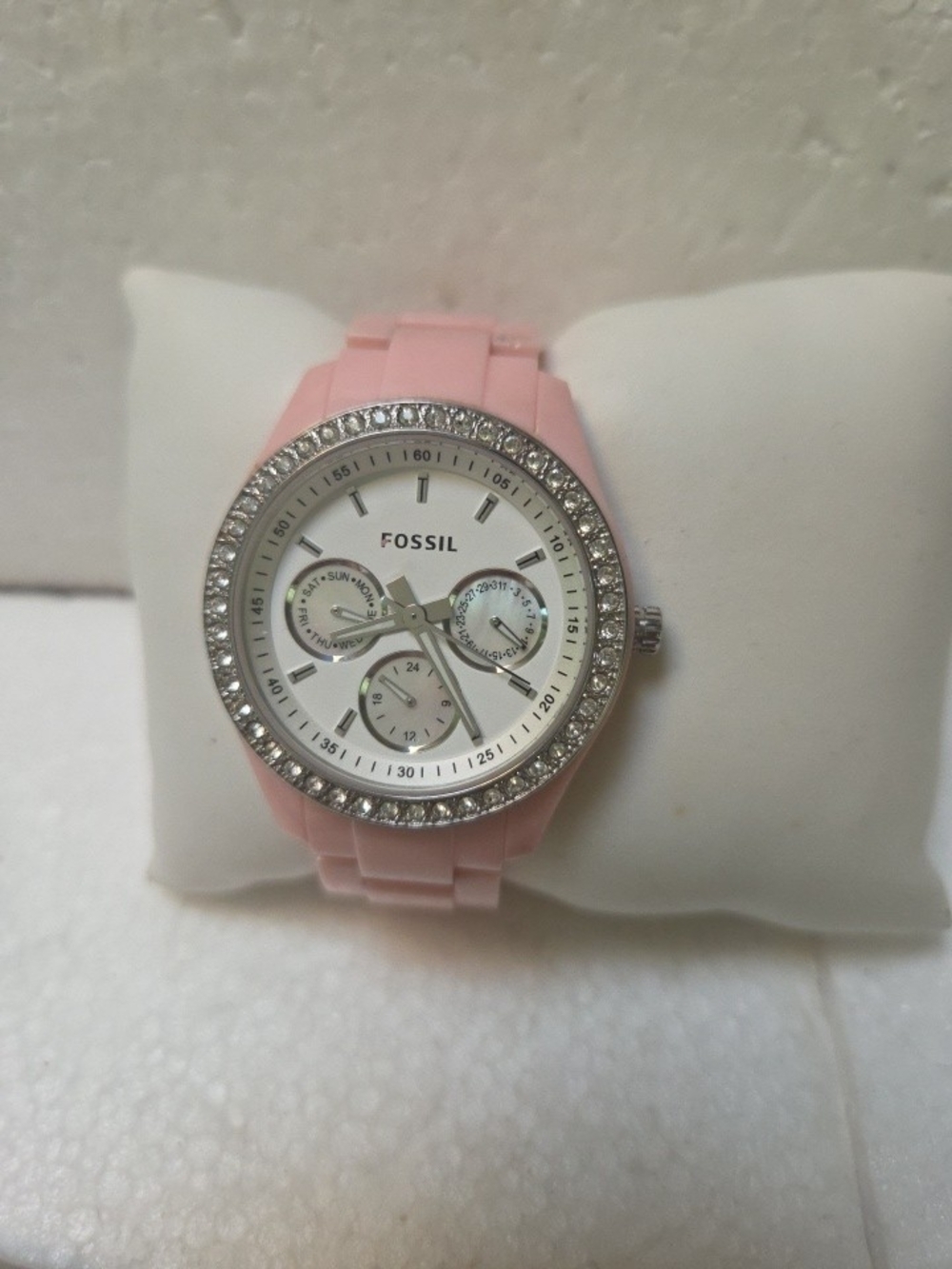 Fossil Pink Silicone Crystal Accent Women's Watch